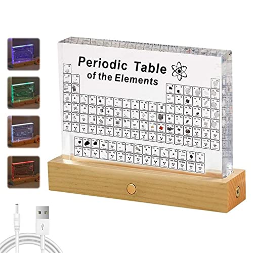 Periodensystem aus Acryl Acryl-Periodensystem-Display mit 83 echten Elementproben & 7 LED-Farben 3-lagiges Acrylmaterial Chemie-Periodensystem Anzeige Geschenk für Schüler, Lehrer, Chemiker von JoliJour