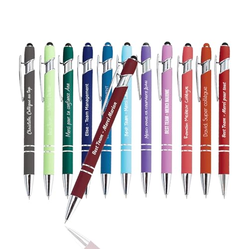Jolis Papiers 2 in 1 personalisierte Stifte Mehrfarbig, Stifte mit mehreren personalisierten Texten, personalisiertes Teamgeschenk, Individuelles Geschenk (Rubber Regenbogen, 12) von Jolis Papiers