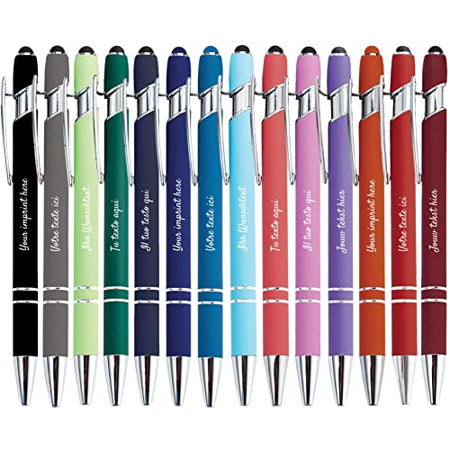 Jolis Papiers - x14 - Stift personalisiert 2 in 1 - Personalisierter Kugelschreiber mit Gravur I Chrom-Metall I Softtouch Feeling I schwarz schreiben I integrierter Stylus von Jolis Papiers