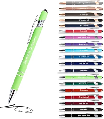 Jolis Papiers - x12 - Stift personalisiert 2 in 1 - Personalisierter Kugelschreiber mit Gravur I Chrom-Metall I Softtouch Feeling I schwarz schreiben I integrierter Stylus von Jolis Papiers