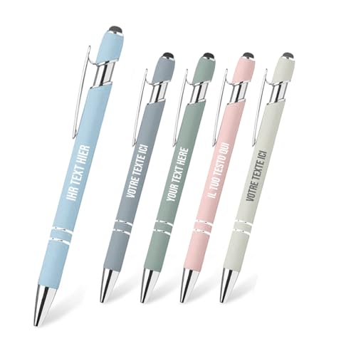 Jolis Papiers Personalisierter 2-in-1-Stift mit Eingabestift für Telefone. Tablets. Französische Marke. Schwarze Tinte. Pastellfarben (Chrom. Alpinblau. 1) von Jolis Papiers
