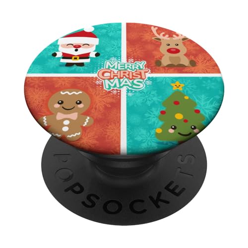 Merry Christmas Kawaii Rentier Weihnachtsmann Lebkuchenbaum PopSockets mit austauschbarem PopGrip von Jolly Ho Apparel