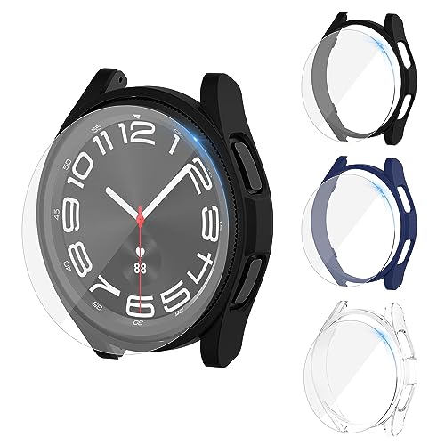 [3 + 3 Stück] Jomitvp Matte Hülle, kompatibel mit Jomitvp Watch 6, 43 mm, mit wasserdichter Displayschutzfolie aus gehärtetem Glas, vollständige Harte PC-Abdeckung für Jomitvp Watch 6 43 mm von Jomitvp