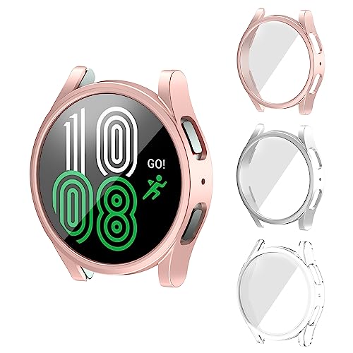 Jomitvp 3 Stück Samsung Galaxy Watch 4/5 44 mm Harte PC-Hülle, gehärtetes Glas Kratzschutz Gesicht Abdeckung Set von Jomitvp