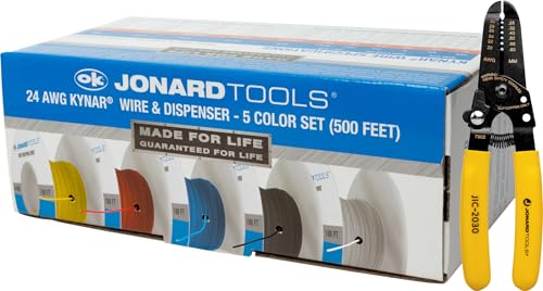 Jonard Tools R24-5100 Kynar Set aus Draht- und Spenderbox, 24 AWG, inklusive Abisoliergerät, 5-Farben-Packung (500 Fuß) von Jonard Tools