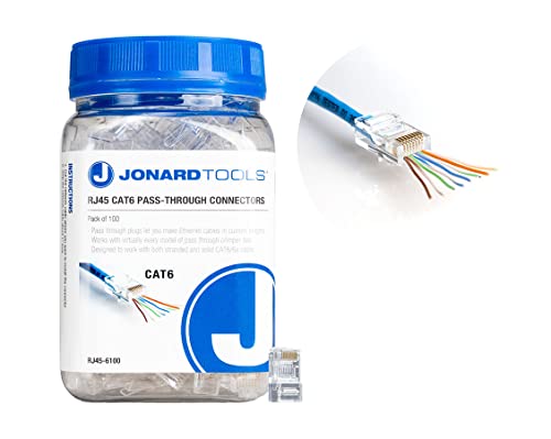 Jonard Tools RJ45-6100 CAT6A RJ45-Pass-Through-Steckverbinder für Netzwerkkabel (100 Stück) von Jonard Tools