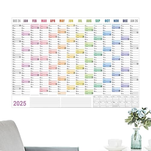 Wandkalender 2025 groß (74,2 x 52,5 cm), 12 Monate Jahresplaner quer als Kalender für die Wand, Jahresposter für Aufgabenlisten mit farbigen Aufklebern, für Termine, Besprechungen, Erinnerungen von Jongyumo