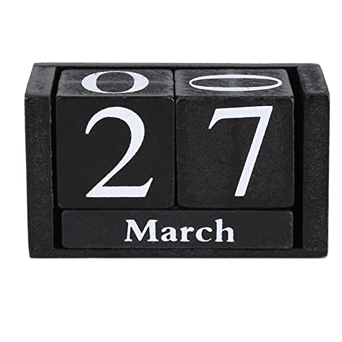 Jonlaki Vintage Holzkalender, Blöcke Desktop Perpetual Calender, Holzwürfel Monatsdatum Display Home Office Dekoration (BLACK) von Jonlaki
