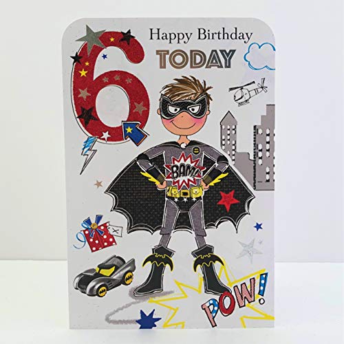 Jonny Javelin Geburtstagskarte für Jungen, zum 6. Geburtstag, Motiv Batman von Jonny Javelin Card Co