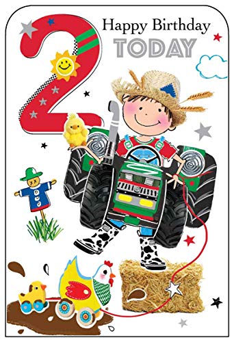 Jonny Javelin Geburtstagskarte für Jungen zum 2. Geburtstag, Motiv: Bauernhoftiere von Jonny Javelin Card Co