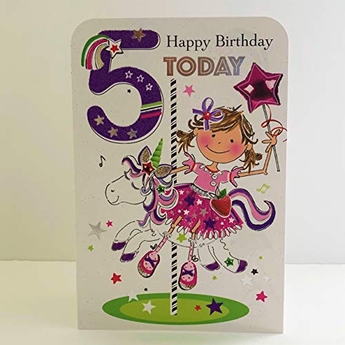 Jonny Javelin Geburtstagskarte zum 5. Geburtstag, Einhorn von Jonny Javelin Card Co