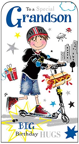 Jonny Javelin Special Grandson Big Birthday Hugs Karte – Boy Scooter von Jonny Javelin Card Co