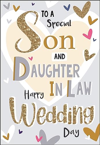 Jonny Javelin Glückwunschkarte für den Sohn und die Schwiegertochter zur Hochzeit, Herzen, mit glitzerndem Folien-Finish von Jonny Javelin