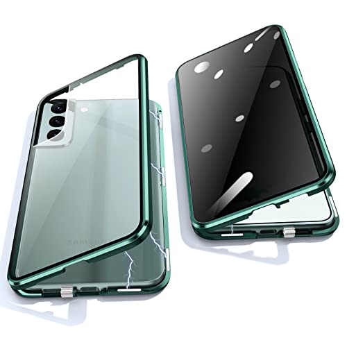Jonwelsy Anti Peeping Hülle für Samsung Galaxy S22, 360 Grad Schutz Case, Privatsphäre Gehärtetes Glas Anti-Spähen Cover, Stark Magnetische Adsorption Metallrahmen Handyhülle für S22 (Grün) von Jonwelsy