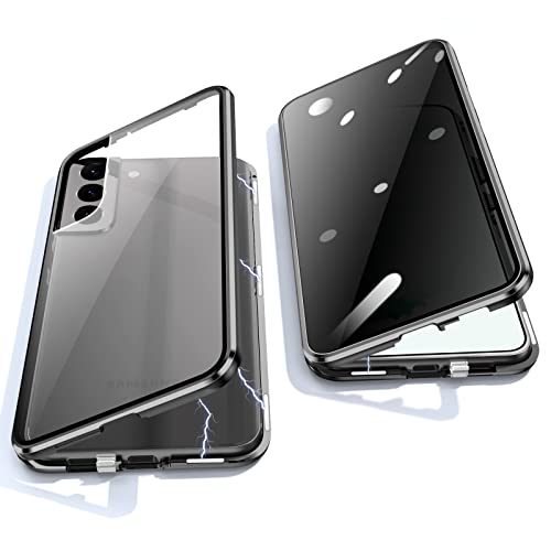Jonwelsy Anti Peeping Hülle für Samsung Galaxy S22, 360 Grad Schutz Case, Privatsphäre Gehärtetes Glas Anti-Spähen Cover, Stark Magnetische Adsorption Metallrahmen Handyhülle für S22 (Schwarz) von Jonwelsy