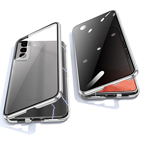 Jonwelsy Anti Peeping Hülle für Samsung Galaxy S22 Plus, 360 Grad Schutz Case, Privatsphäre Gehärtetes Glas Anti-Spähen Cover, Stark Magnetische Adsorption Metallrahmen Handyhülle für S22+ (Silber) von Jonwelsy