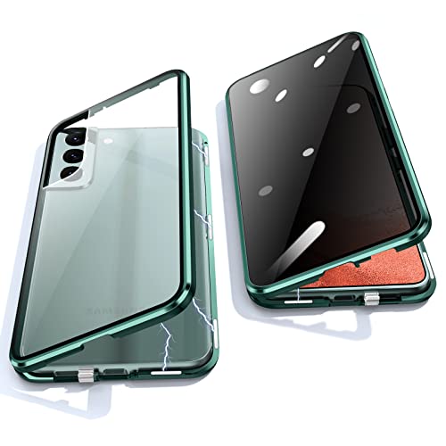 Jonwelsy Anti Peeping Hülle für Samsung Galaxy S22 Plus, 360 Grad Schutz Case, Privatsphäre Gehärtetes Glas Anti-Spähen Cover, Stark Magnetische Adsorption Metallrahmen Handyhülle für S22+ (Grün) von Jonwelsy