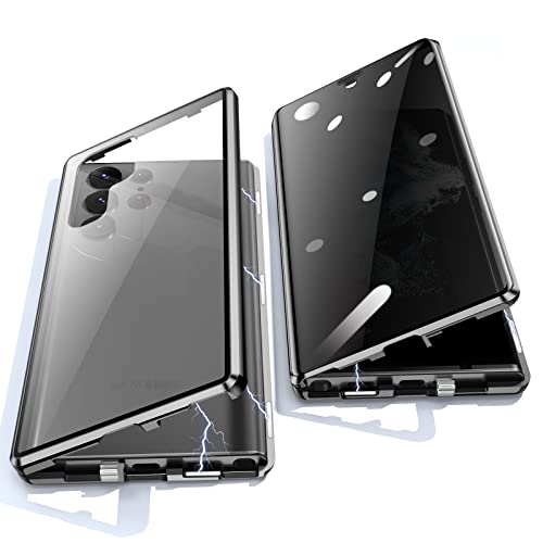 Jonwelsy Anti Peeping Hülle für Samsung Galaxy S22 Ultra, 360 Grad Schutz Case, Privatsphäre Gehärtetes Glas Anti-Spähen Cover, Stark Magnetische Adsorption Metallrahmen Handyhülle (Schwarz) von Jonwelsy