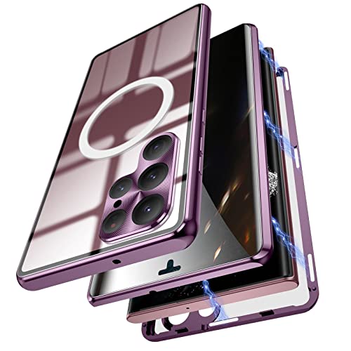 Jonwelsy Anti Peeping Hülle für Samsung Galaxy S22 Ultra, Doppelseitige 360 Grad Schutz Cover Kompatibel mit Magsafe Anti Spy Privatsphäre Glas Magnetische Adsorption Metall Bumper für S22U von Jonwelsy