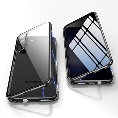 Jonwelsy Anti Peeping Hülle für Samsung Galaxy S23, 360 Grad Schutz Case, Privatsphäre Gehärtetes Glas Anti-Spähen Cover, Stark Magnetische Adsorption Metallrahmen Handyhülle für S23 (Schwarz) von Jonwelsy