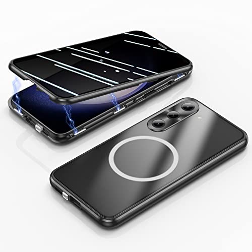 Jonwelsy Anti Peeping Hülle für Samsung Galaxy S23, Kompatibel mit Magsafe Case 360 Doppelte Seiten Schutz Vorne Privacy Glas Cover Magnetische Adsorption Metall Stoßstange Handyhülle (Schwarz) von Jonwelsy
