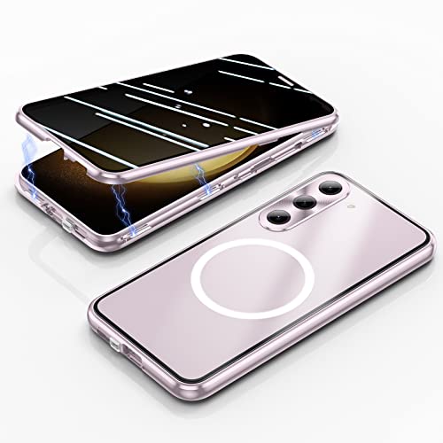 Jonwelsy Anti Peeping Hülle für Samsung Galaxy S23, Kompatibel mit Magsafe Case 360 Doppelte Seiten Schutz Vorne Privacy Glas Cover Magnetische Adsorption Metall Stoßstange Handyhülle (Violett) von Jonwelsy