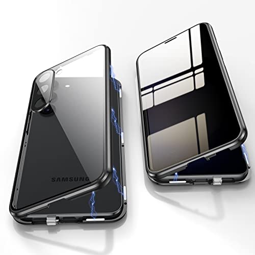 Jonwelsy Anti Peeping Hülle für Samsung Galaxy S23 Plus, 360 Grad Schutz Case, Privatsphäre Gehärtetes Glas Anti-Spähen Cover, Stark Magnetische Adsorption Metallrahmen Handyhülle für S23+ (Schwarz) von Jonwelsy
