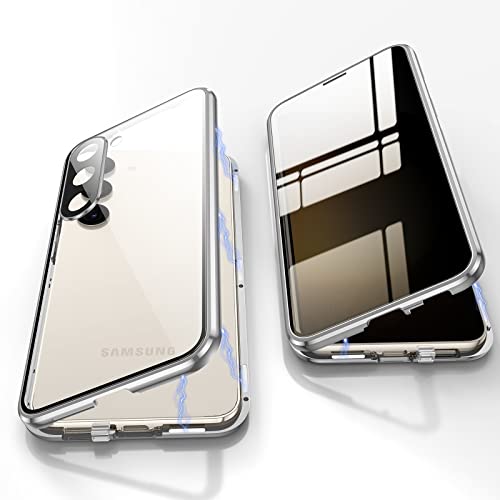 Jonwelsy Anti Peeping Hülle für Samsung Galaxy S23 Plus, 360 Grad Schutz Case, Privatsphäre Gehärtetes Glas Anti-Spähen Cover, Stark Magnetische Adsorption Metallrahmen Handyhülle für S23+ (Silber) von Jonwelsy