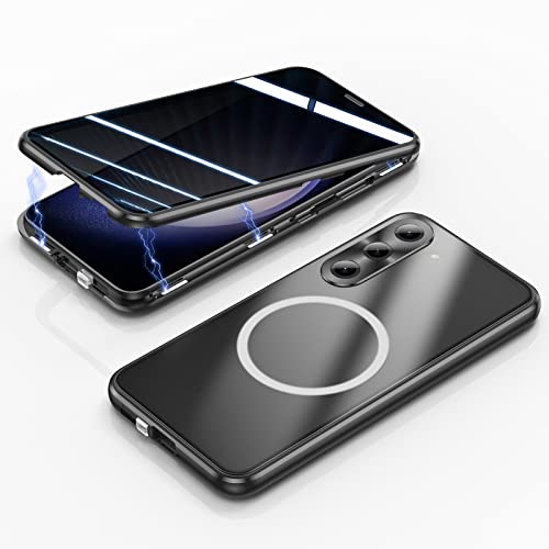 Jonwelsy Anti Peeping Hülle für Samsung Galaxy S23 Plus, Kompatibel mit Magsafe Case 360 Doppelte Seiten Schutz Vorne Privacy Glas Cover Magnetische Adsorption Metall Stoßstange Handyhülle (Schwarz) von Jonwelsy