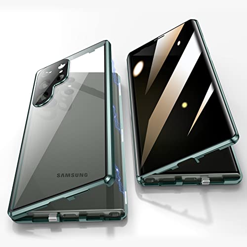 Jonwelsy Anti Peeping Hülle für Samsung Galaxy S23 Ultra, 360 Grad Schutz Case, Privatsphäre Gehärtetes Glas Anti-Spähen Cover, Stark Magnetische Adsorption Metallrahmen Handyhülle (Grün) von Jonwelsy