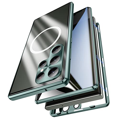 Jonwelsy Anti Peeping Hülle für Samsung Galaxy S23 Ultra, Doppelseitige 360 Grad Schutzhülle Kompatibel mit Magsafe Anti Spy Privatsphäre Glas Magnetische Adsorption Metall Bumper für S23U (Grün) von Jonwelsy