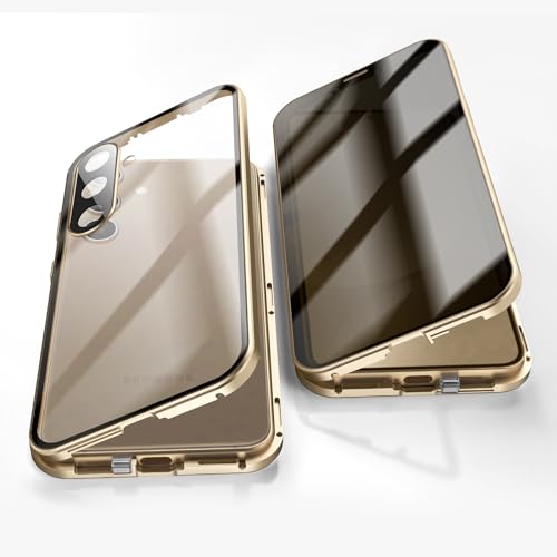Jonwelsy Anti Peeping Hülle für Samsung Galaxy S24, 360 Grad Schutz Case, Privatsphäre Gehärtetes Glas Anti-Spähen Cover, Stark Magnetische Adsorption Metallrahmen Handyhülle für S24 (Gold) von Jonwelsy