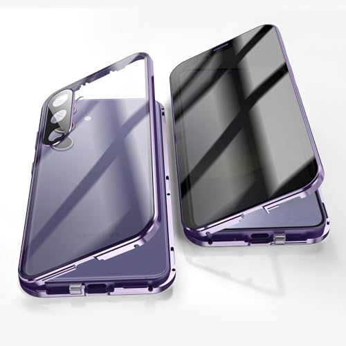 Jonwelsy Anti Peeping Hülle für Samsung Galaxy S24, 360 Grad Schutz Case, Privatsphäre Gehärtetes Glas Anti-Spähen Cover, Stark Magnetische Adsorption Metallrahmen Handyhülle für S24 (Violett) von Jonwelsy