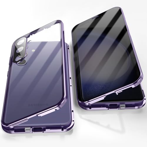 Jonwelsy Anti Peeping Hülle für Samsung Galaxy S24 Plus, 360 Grad Schutz Case, Privatsphäre Gehärtetes Glas Anti-Spähen Cover, Stark Magnetische Adsorption Metallrahmen Handyhülle für S24+ (Violett) von Jonwelsy