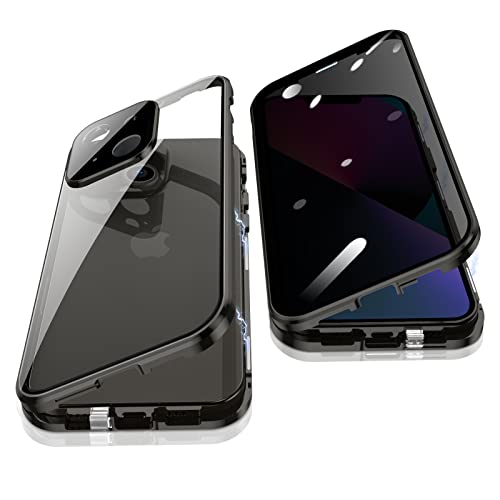 Jonwelsy Anti Peeping Hülle für iPhone 13 (6,1"), 360 Grad Schutz Case, Privatsphäre Gehärtetes Glas Anti-Spähen Cover, Stark Magnetische Adsorption Metallrahmen Handyhülle für iPhone 13 (Schwarz) von Jonwelsy