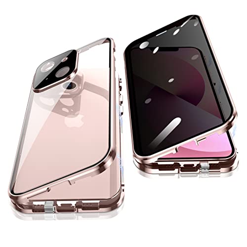 Jonwelsy Anti Peeping Hülle für iPhone 13 (6,1"), 360 Grad Schutz Case, Privatsphäre Gehärtetes Glas Anti-Spähen Cover, Stark Magnetische Adsorption Metallrahmen Handyhülle für iPhone 13 (Rosa) von Jonwelsy