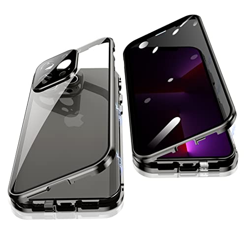 Jonwelsy Anti Peeping Hülle für iPhone 13 Pro (6,1"), 360 Grad Schutz Case, Privatsphäre Gehärtetes Glas Anti-Spähen Cover, Stark Magnetische Adsorption Metallrahmen Handyhülle für 13 Pro (Schwarz) von Jonwelsy