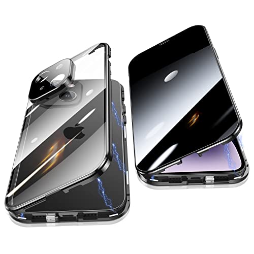 Jonwelsy Anti Peeping Hülle für iPhone 14 Plus (6.7"), 360 Grad Schutz Case, Privatsphäre Gehärtetes Glas Anti-Spähen Cover, Stark Magnetische Adsorption Metallrahmen Handyhülle für 14 Plus (Schwarz) von Jonwelsy