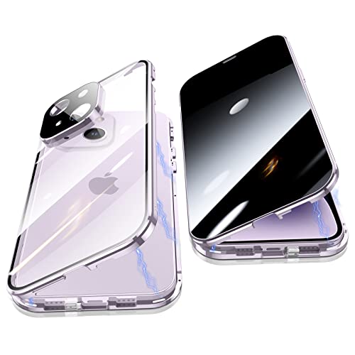 Jonwelsy Anti Peeping Hülle für iPhone 14 Plus (6.7"), 360 Grad Schutz Case, Privatsphäre Gehärtetes Glas Anti-Spähen Cover, Stark Magnetische Adsorption Metallrahmen Handyhülle für 14 Plus (Violett) von Jonwelsy