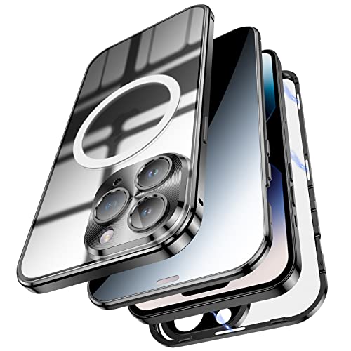Jonwelsy Anti Peeping Hülle für iPhone 14 Pro, doppelseitige 360 Grad Schutzhülle kompatibel mit Magsafe Anti Spy Privatsphäre Glas magnetische Adsorption Metall Bumper für 14 Pro (6,1 Zoll) (Schwarz) von Jonwelsy