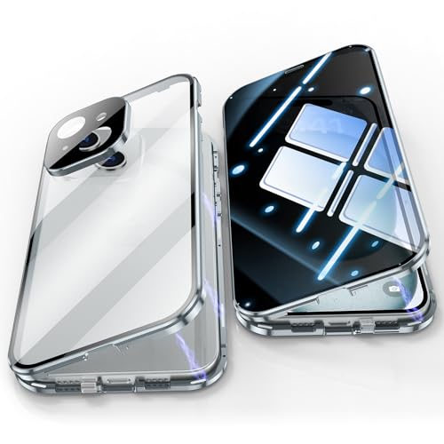 Jonwelsy Anti Peeping Hülle für iPhone 15, 360 Grad Schutz Case, Privatsphäre Gehärtetes Glas Anti-Spähen Cover, Stark Magnetische Adsorption Metallrahmen Handyhülle für iPhone 15 (Blau) von Jonwelsy