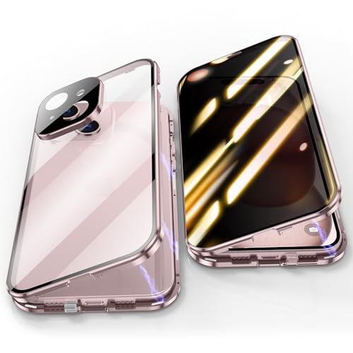 Jonwelsy Anti Peeping Hülle für iPhone 15 Plus, 360 Grad Schutz Case, Privatsphäre Gehärtetes Glas Anti-Spähen Cover, Stark Magnetische Adsorption Metallrahmen Handyhülle für iPhone 15+ (Violett) von Jonwelsy