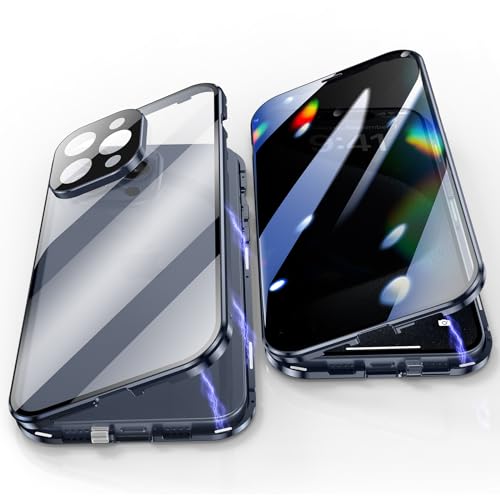 Jonwelsy Anti Peeping Hülle für iPhone 15 Pro, 360 Grad Schutz Case, Privatsphäre Gehärtetes Glas Anti-Spähen Cover, Stark Magnetische Adsorption Metallrahmen Handyhülle für iPhone 15 Pro (Blau) von Jonwelsy