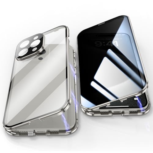 Jonwelsy Anti Peeping Hülle für iPhone 15 Pro Max, 360 Grad Schutz Case, Privatsphäre Gehärtetes Glas Anti-Spähen Cover, Stark Magnetische Adsorption Metallrahmen Handyhülle für 15 Pro Max (Silber) Jonwelsy Anti Peeping Hülle für iPhone 15 Pro Max, 360 Grad Schutz Case, Privatsphäre Gehärtetes Glas Anti-Spähen Cover, Stark Magnetische Adsorption Metallrahmen Handyhülle für 15 Pro Max (Silber) von Jonwelsy