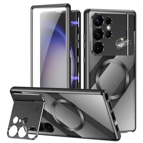 Jonwelsy Handyhülle Schutzhülle für Samsung Galaxy S23 Ultra mit unsichtbarem Kamera-Ständer, 360 Grad Vorder- und Rückseite, Glas-Schutzabdeckung [kompatibel mit MagSafe], magnetische Absorption von Jonwelsy