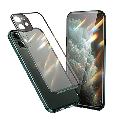 Jonwelsy Hülle Kompatibel mit iPhone 11 (6.1"), 360 Grad Vorne und Hinten Gehärtetes Glas Transparente Case Cover mit Kamera Objektivschutz, Stoßfest Metallrahmen Handyhülle für iPhone 11 (Nachtgrün) von Jonwelsy