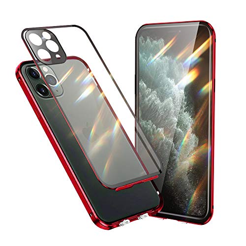 Jonwelsy Hülle Kompatibel mit iPhone 11 Pro Max (6,5"), 360 Grad Vorne und Hinten Gehärtetes Glas Transparente Case Cover mit Kamera Objektivschutz, Stoßfest Metallrahmen Handyhülle (Rot) von Jonwelsy