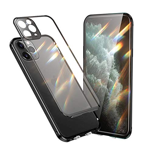 Jonwelsy Hülle Kompatibel mit iPhone 11 Pro Max (6,5"), 360 Grad Vorne und Hinten Gehärtetes Glas Transparente Case Cover mit Kamera Objektivschutz, Stoßfest Metallrahmen Handyhülle (Schwarz) von Jonwelsy