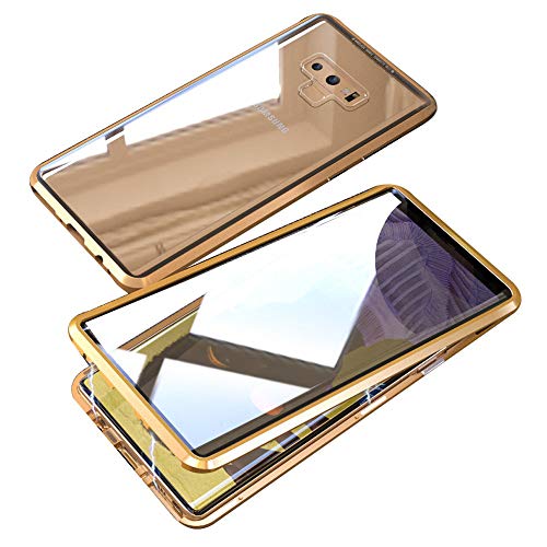 Jonwelsy Hülle für Samsung Galaxy Note 9, Magnetische Adsorption Metall Stoßstange Flip Cover mit 360 Grad Schutz Doppelte Seiten Transparent Gehärtetes Glas Handyhülle für Samsung Note 9 von Jonwelsy
