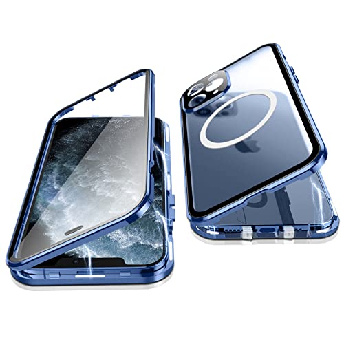 Jonwelsy Hülle für iPhone 11 Pro, 360 Grad Beidseitig Schutz Kompatibel mit Magsafe Magnetische Adsorption Metallrahmen Case Vorne Glas Hinten Frosted PC Cover Handyhülle für 11 Pro 5,8" (Blau) von Jonwelsy